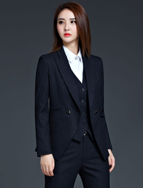 條紋女職業套裝帶馬甲款式圖