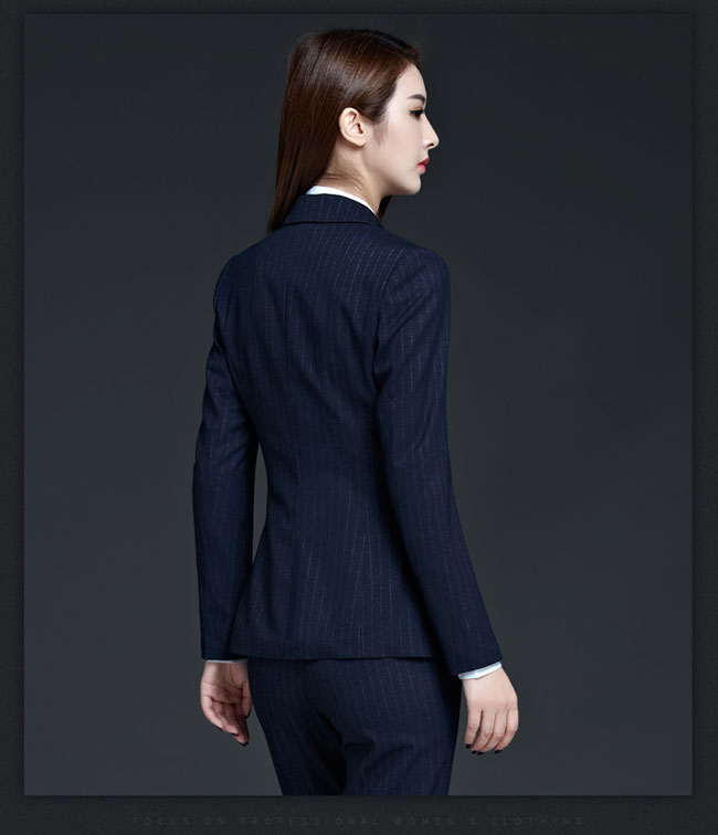 藍色條紋女職業套裝定做背后款式圖