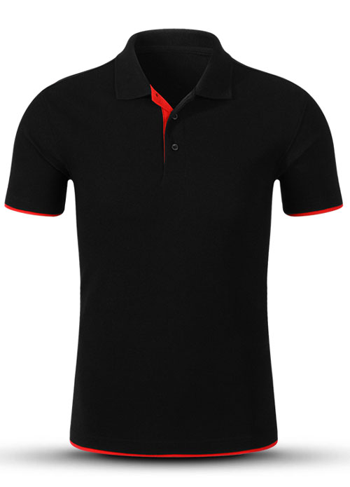 黑配紅色翻領短袖體恤衫
