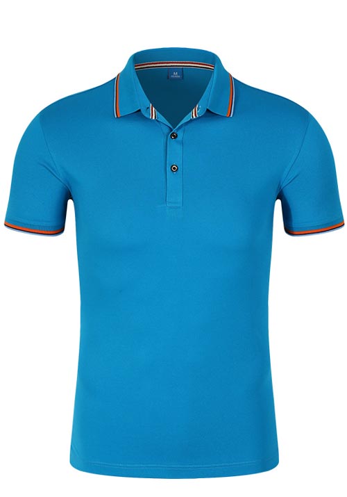 湖藍色高檔桑蠶棉短袖polo衫定做