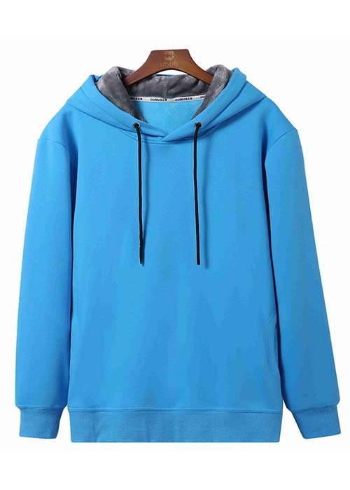 湖藍色加厚帶帽套頭衛衣批發訂做LOGO