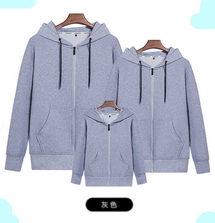 花灰色連帽線圈拉鏈款衛衣定做效果展示圖