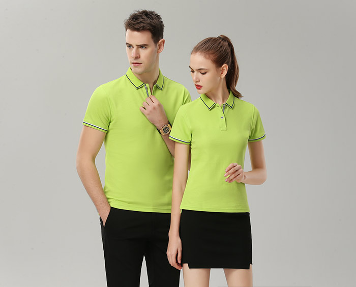 1898號時(shí)尚翻領(lǐng)短袖POLO衫定做草綠色模特展示圖