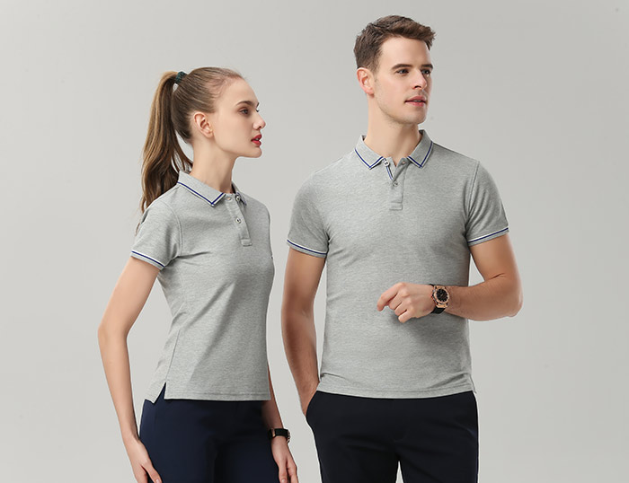 1898號時(shí)尚翻領(lǐng)短袖POLO衫定制之花灰色模特展示圖